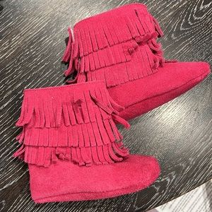 Hot pink suede moccasins